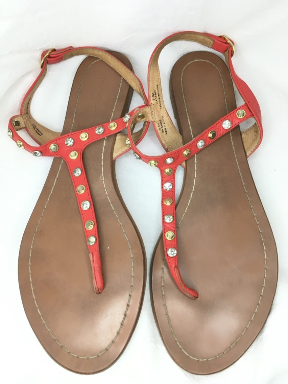 Halogen Coral T-Strap Stud and Faux Jewel Embellished Women's Sandals -9.5 M-